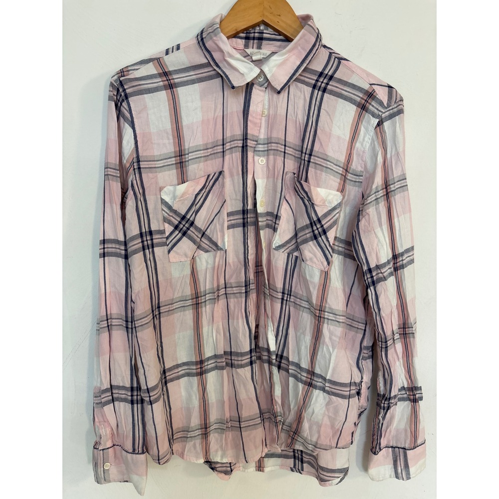 Aeropostale Womens XL Pink Plaid Long Sleeve Button Down Shirt Cotton Rayon Top